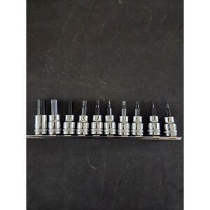 Klutch 10 Piece SAE Hex Bit Socket Set‎ Drive CR-V Steel with Rail